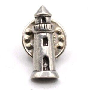 BSD Lighthouse Lapel Pin Brooch Nautical Maritime Charm Silver Tone Small Vtg